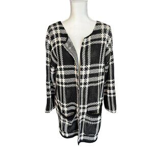 Women's John Fashion Small-Medium  Open Front Black & White Wool Blend Sweater